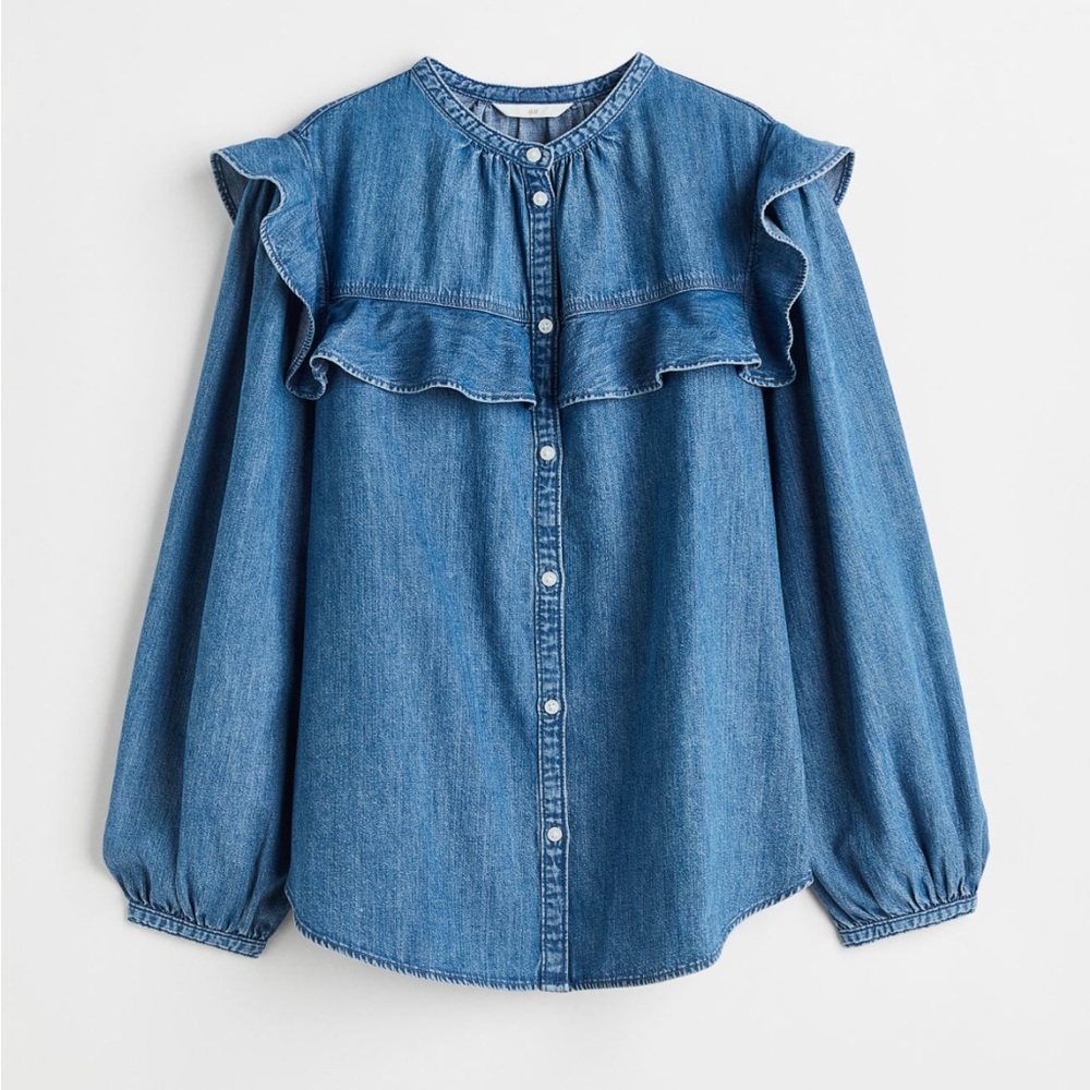 H&M denim blouse / shirt with ruffle sleeves